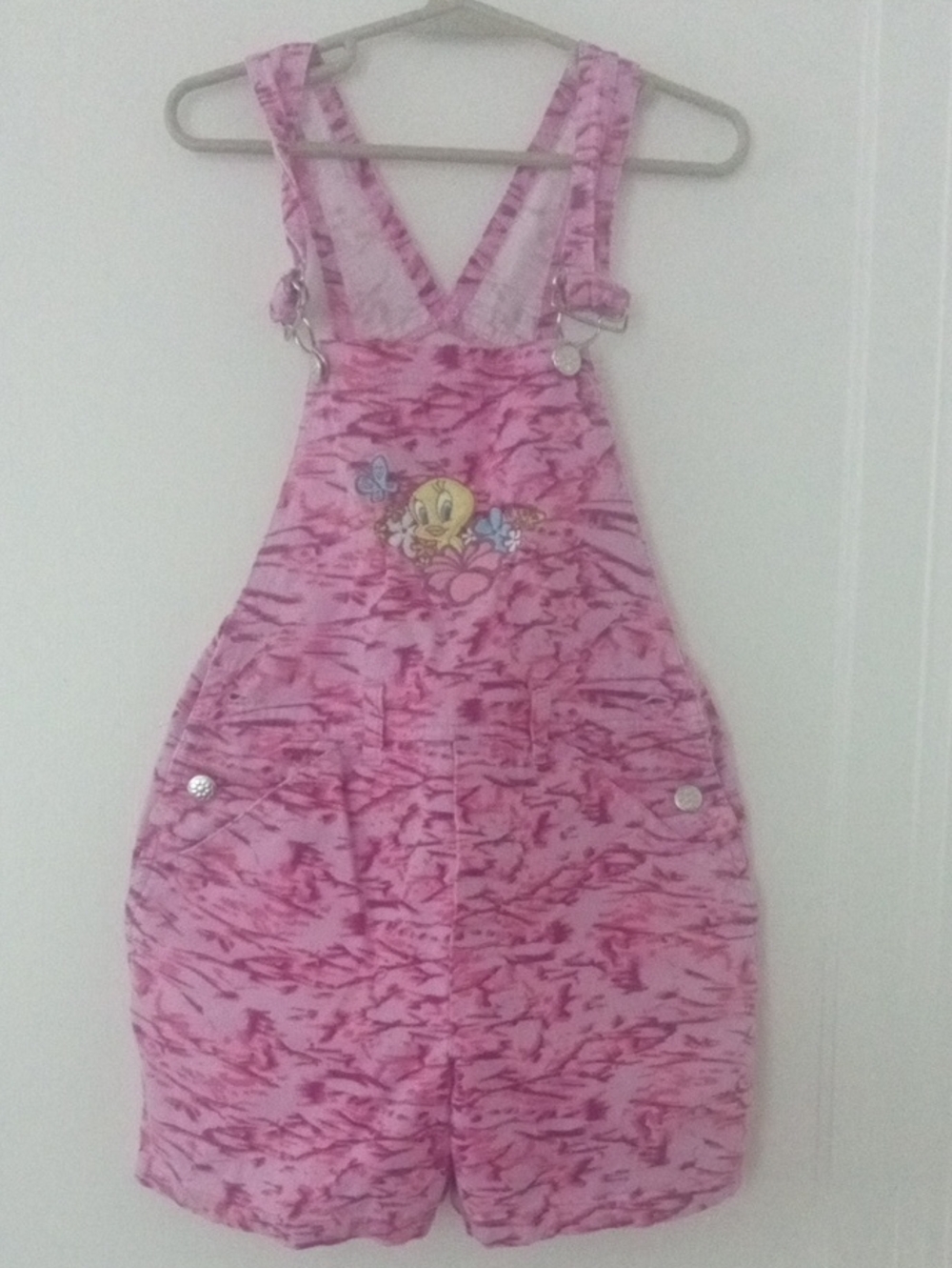 Pink tie dye Tweety Bird Short Overalls size 6